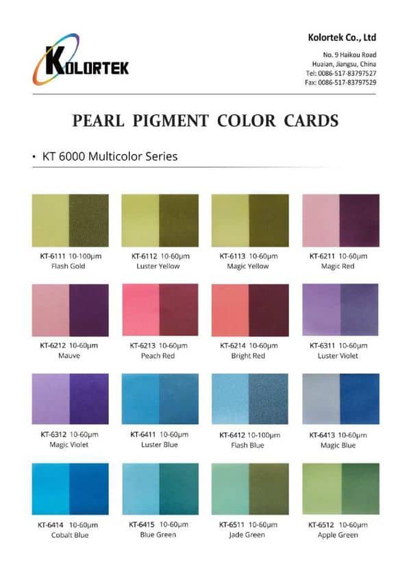 Цветовые карты перламутровых пигментов
